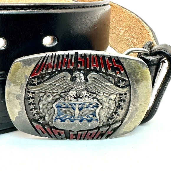 Indiana Metal Craft Other - Vtg 1980 US Air Force Belt Buckle Indiana Metal Craft Leather USA Eagle 44 45